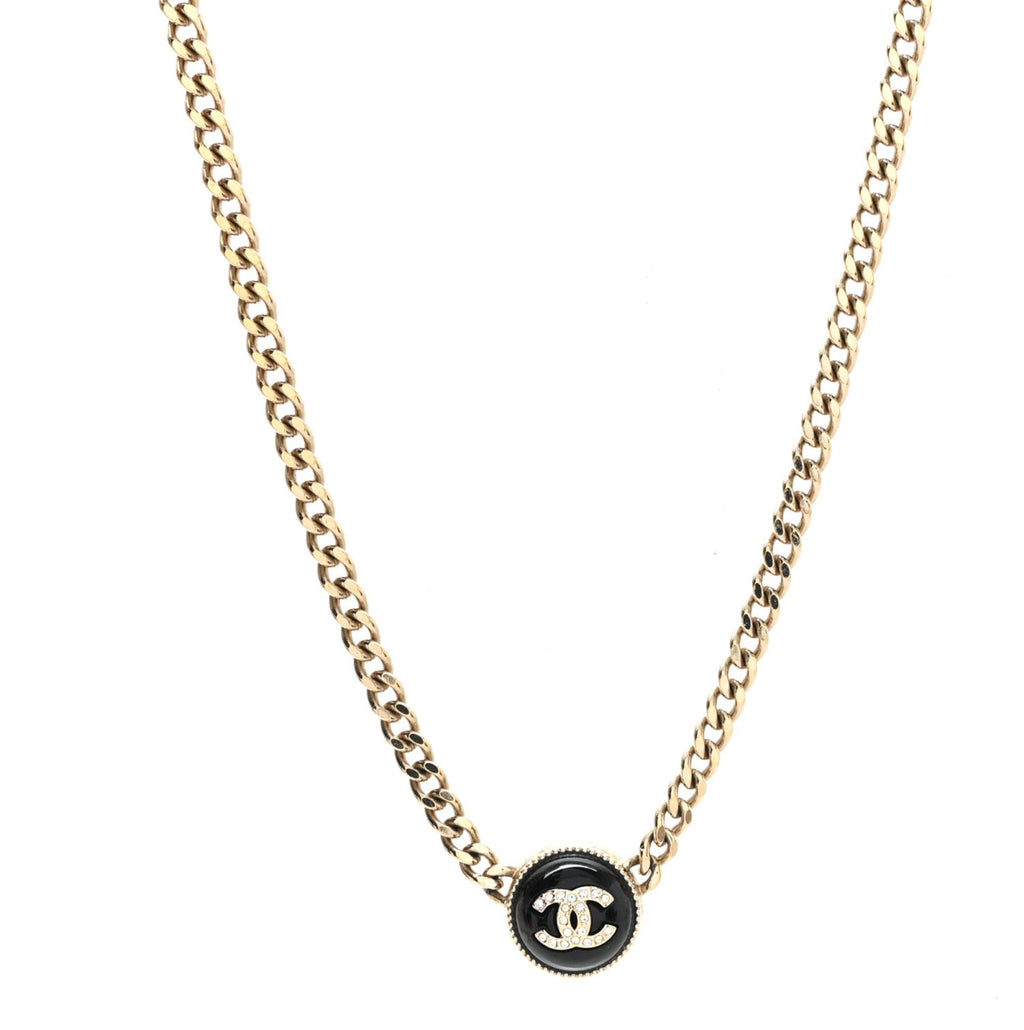 Crystal Resin CC Chain Link Short Necklace Black Gold
