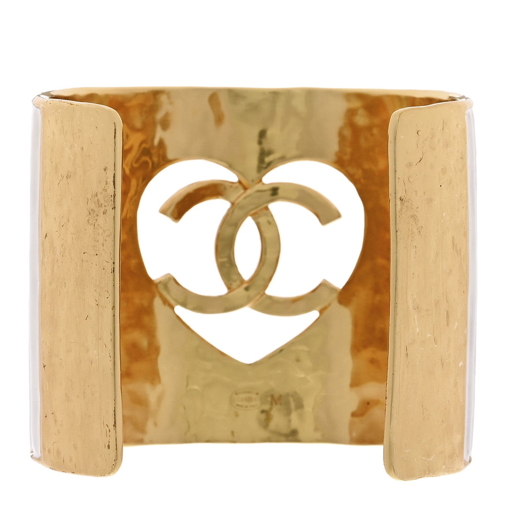Crystal Heart CC Cuff Bracelet M Gold White