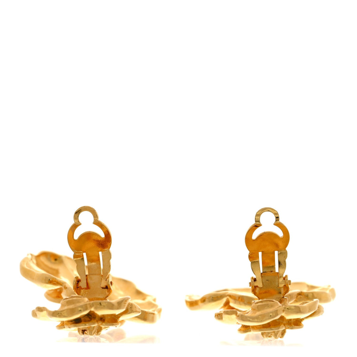 Camellia CC Clip On Drop Earrings Gold