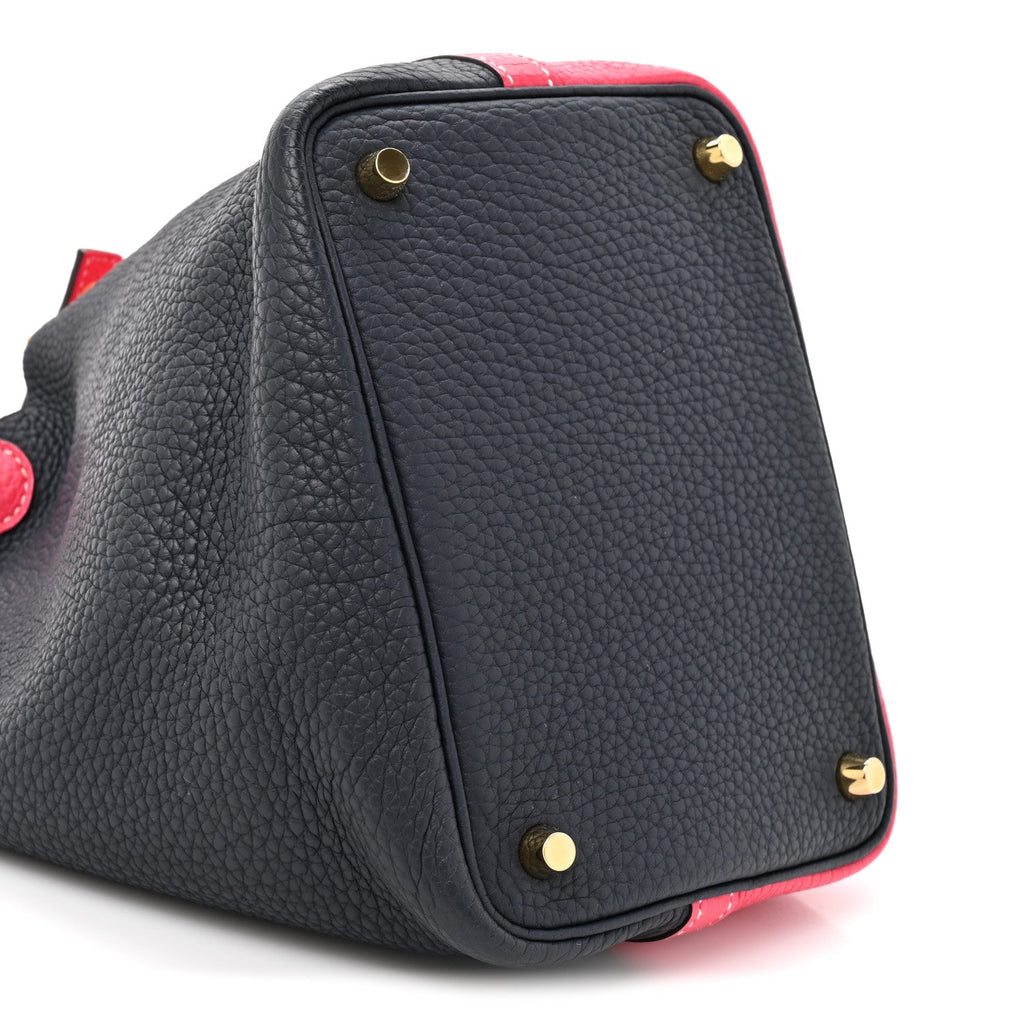 Taurillon Clemence Casaque Picotin Lock 18 PM Rose Extreme Bleu Nuit
