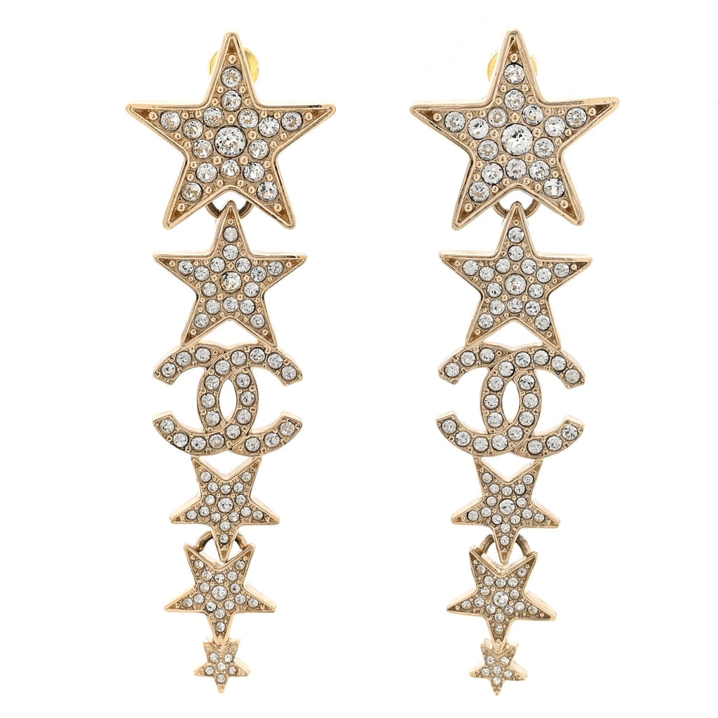 Crystal CC Star Long Drop Earrings Gold