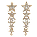 Crystal CC Star Long Drop Earrings Gold