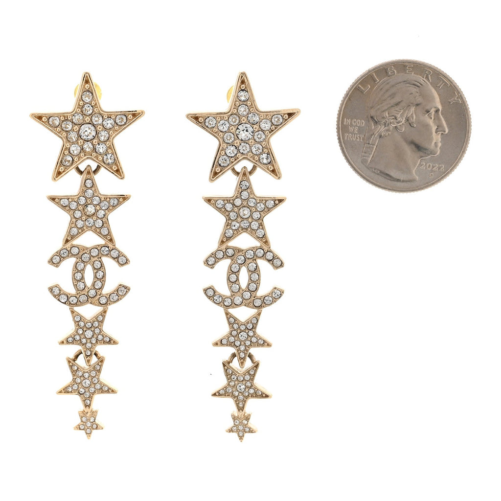 Crystal CC Star Long Drop Earrings Gold
