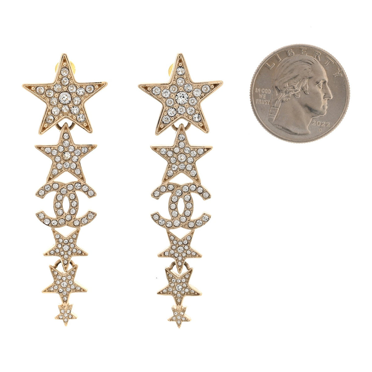 Crystal CC Star Long Drop Earrings Gold