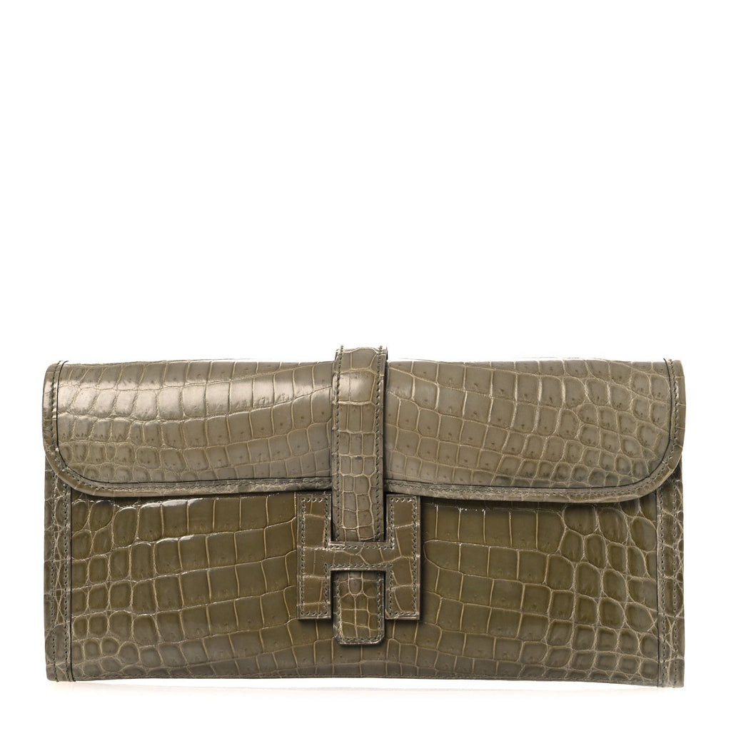 Shiny Niloticus Crocodile Jige Elan 29 Clutch Gris Tourterelle
