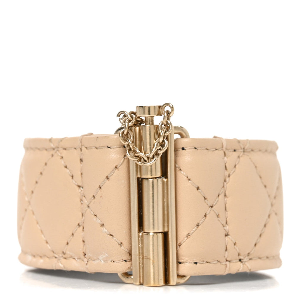 Lambskin Quilted Pearl CC Cuff Bracelet S Beige