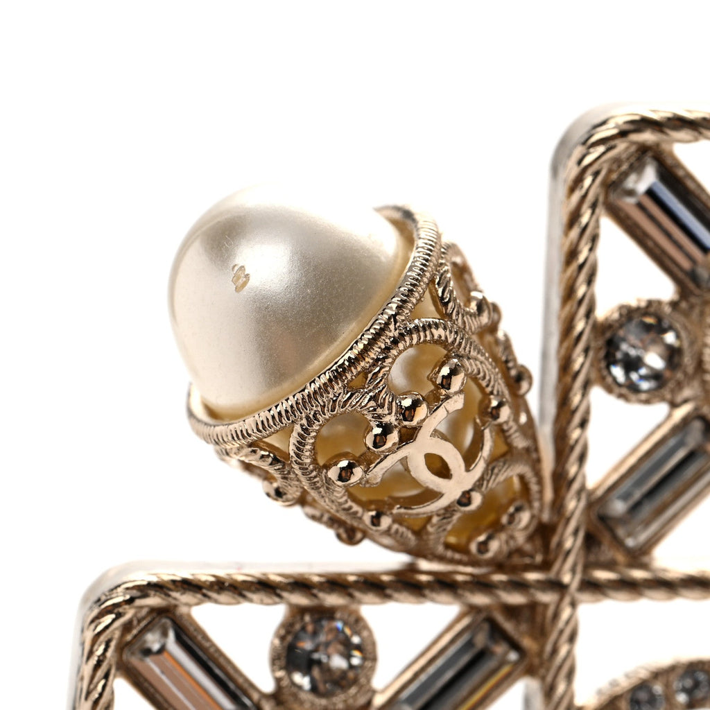 Pearl Crystal CC Long Necklace Gold