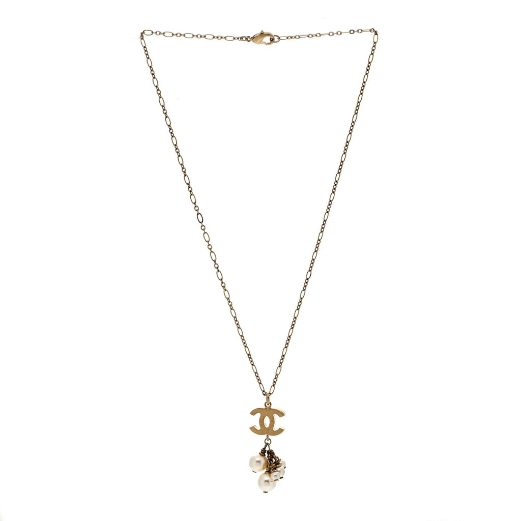 Pearl CC Logo Drop Necklace Gold