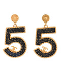 Metal Enamel CC No 5 Rope Drop Earrings Gold Denim Blue