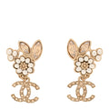 Pearl Crystal Drop CC Earrings Gold White