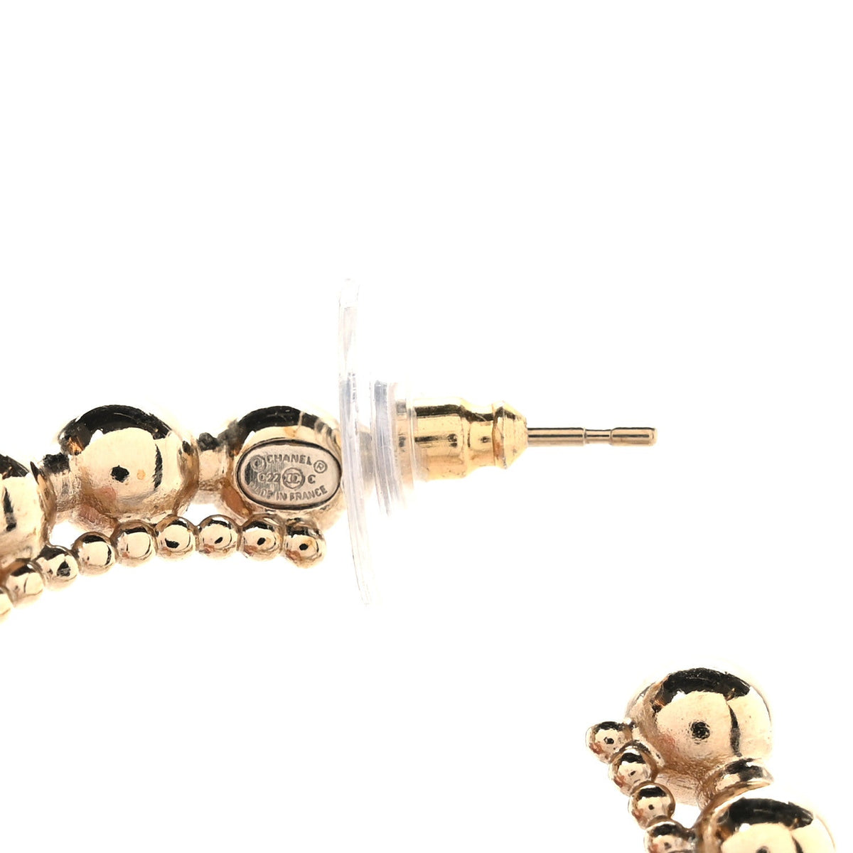 Metal Crystal Bead Chain CC Hoop Earrings Gold