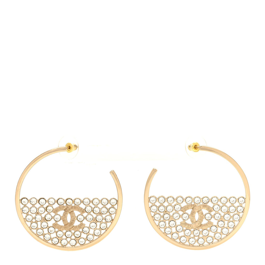 Metal Strass Crystal CC Hoop Earrings Light Gold