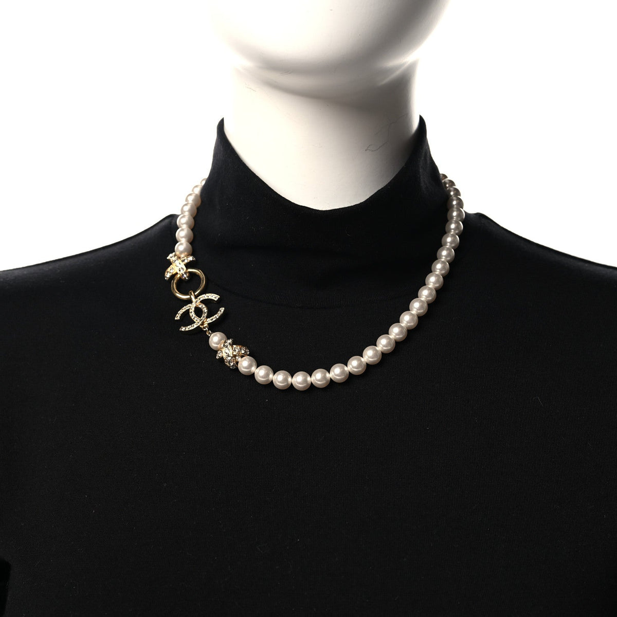 Pearl Crystal CC X Choker Necklace Gold White
