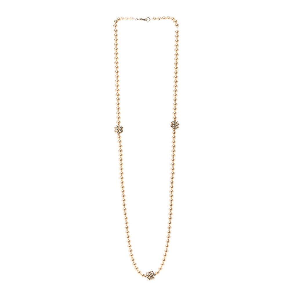 Pearl CC Camellia Long Necklace Gold