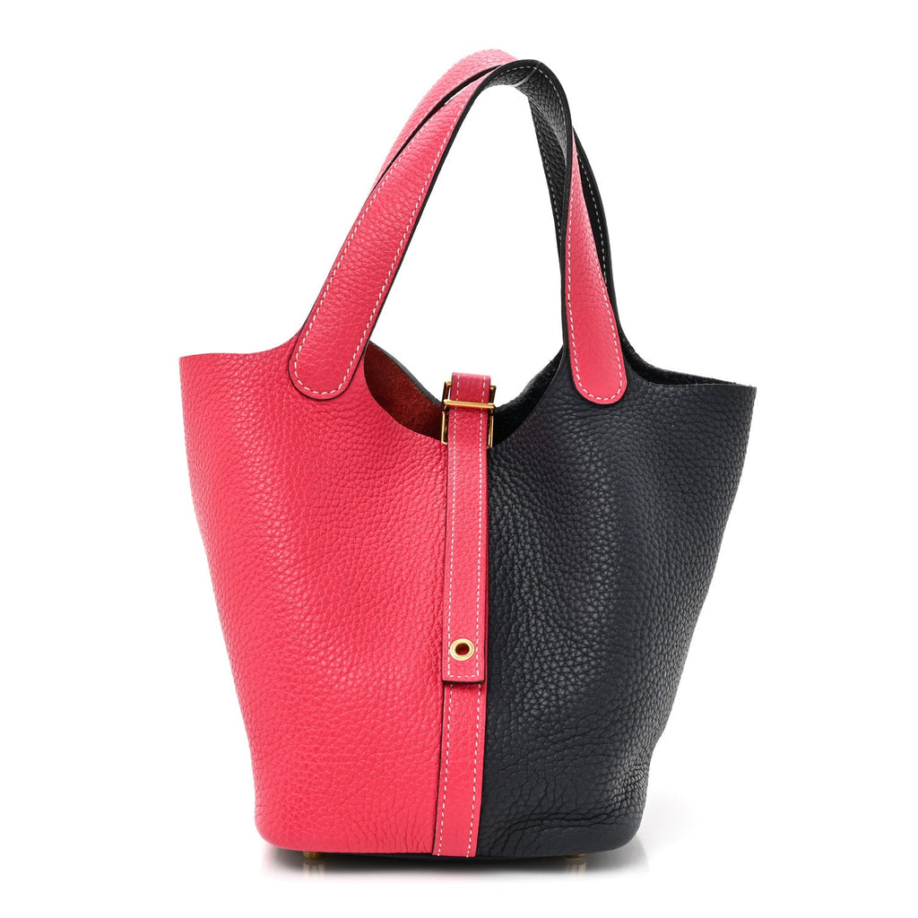 Taurillon Clemence Casaque Picotin Lock 18 PM Rose Extreme Bleu Nuit