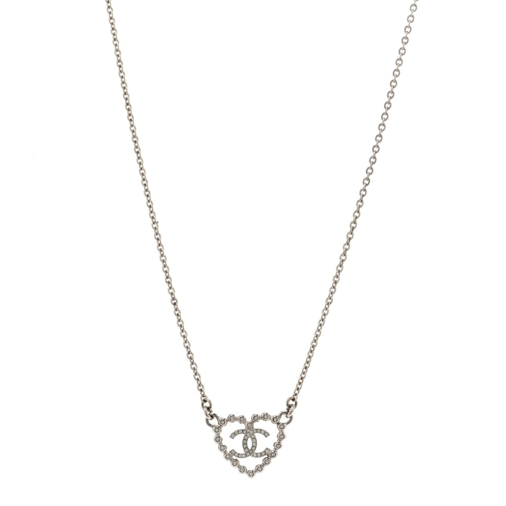 Crystal CC Heart Necklace Silver