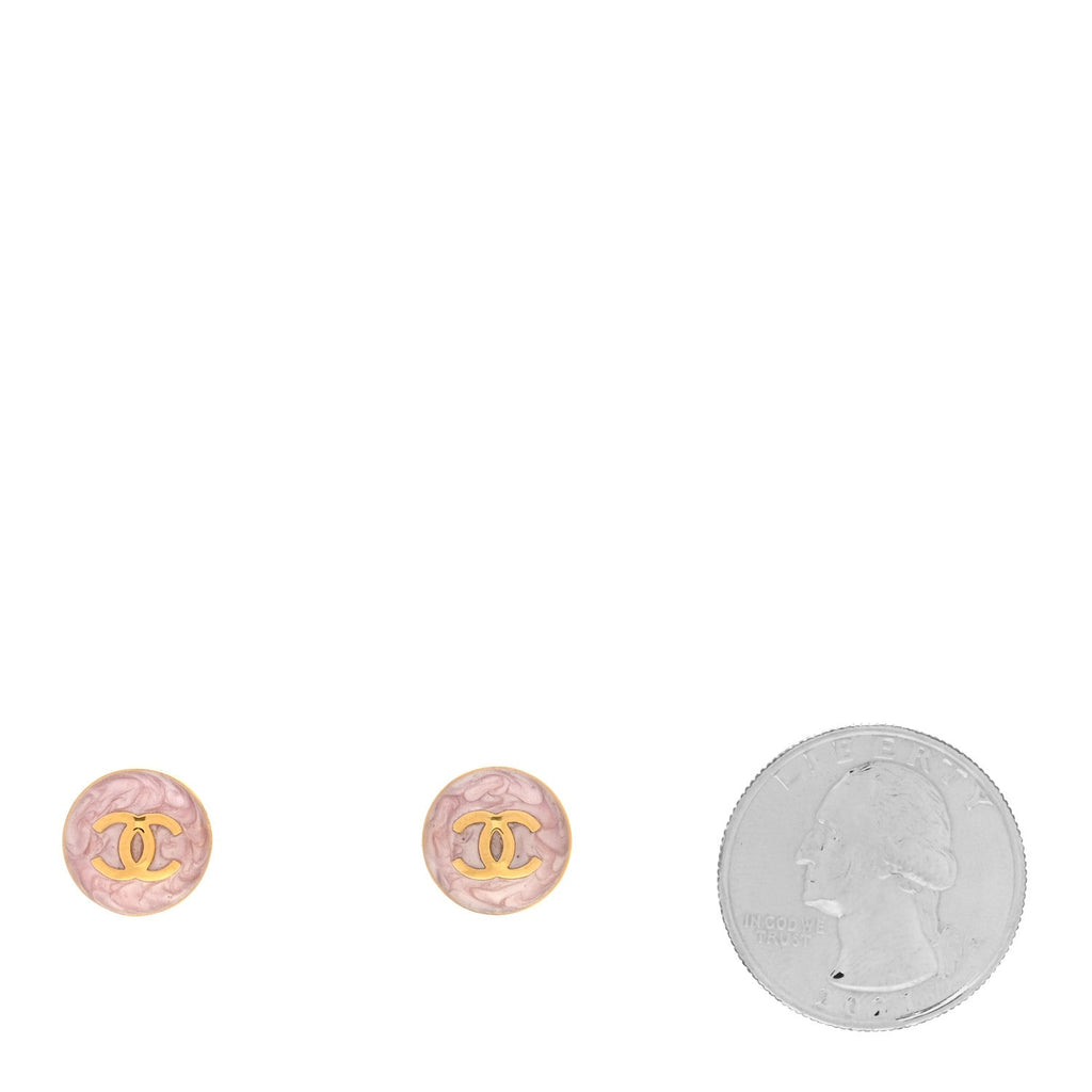 Metal Enamel CC Round Earrings Gold Pink