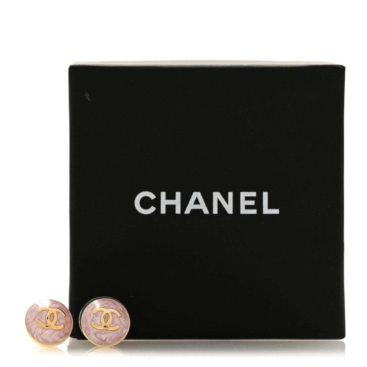 Metal Enamel CC Round Earrings Gold Pink