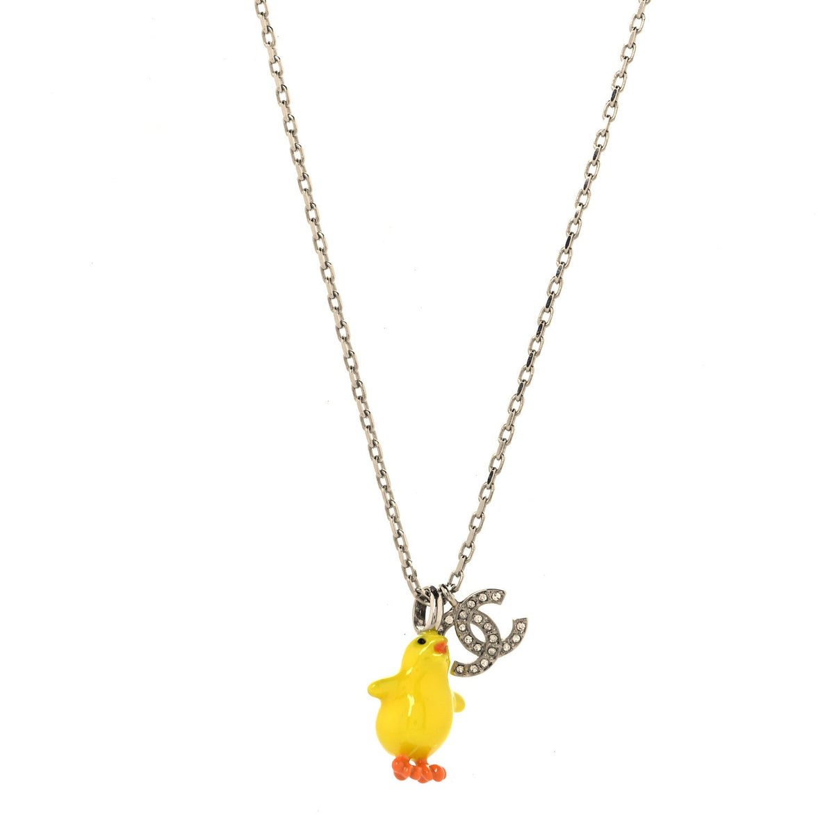 Metal Resin Strass Crystal CC Baby Chick Pendant Necklace Silver Yellow Orange