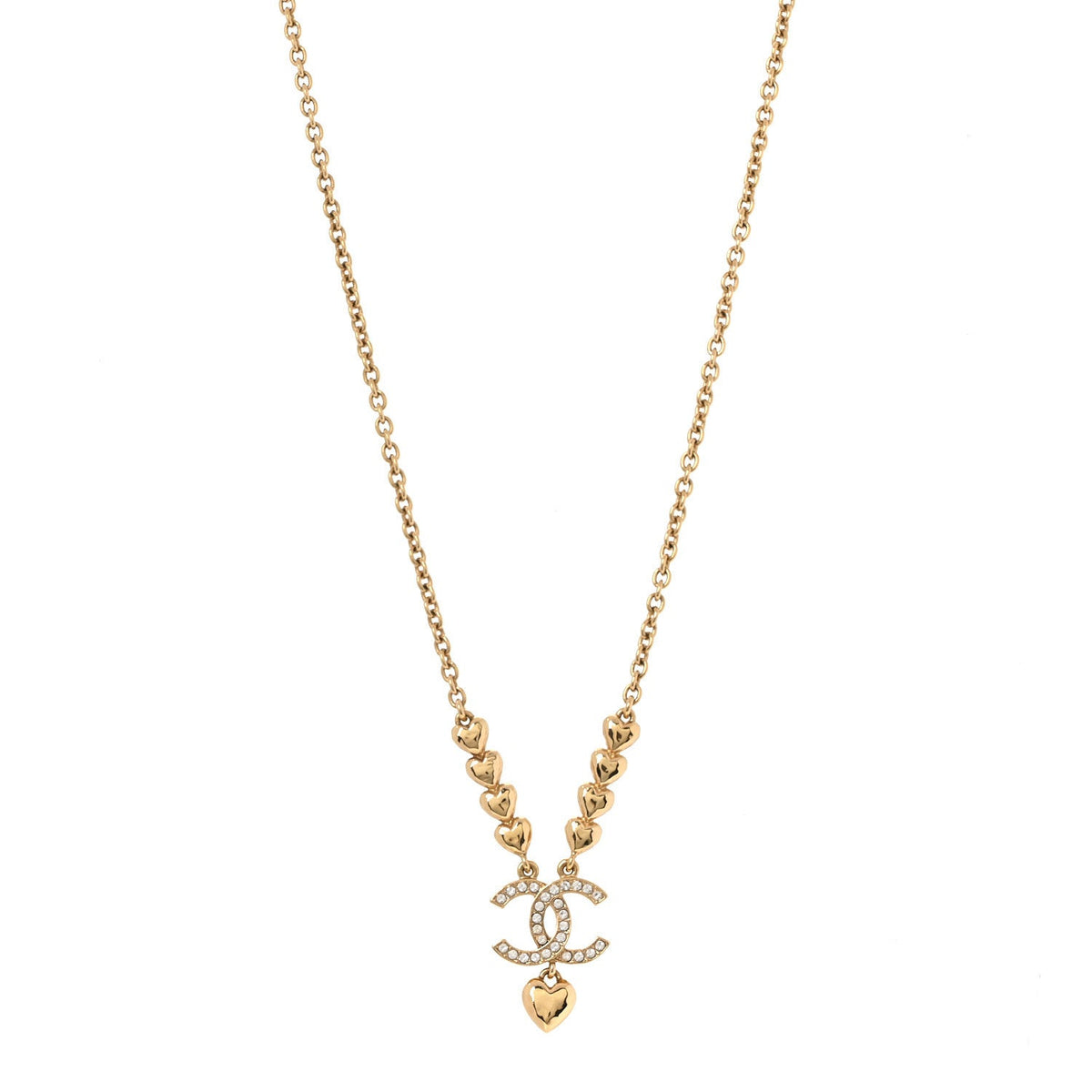 Crystal CC Heart Link Pendant Necklace Gold