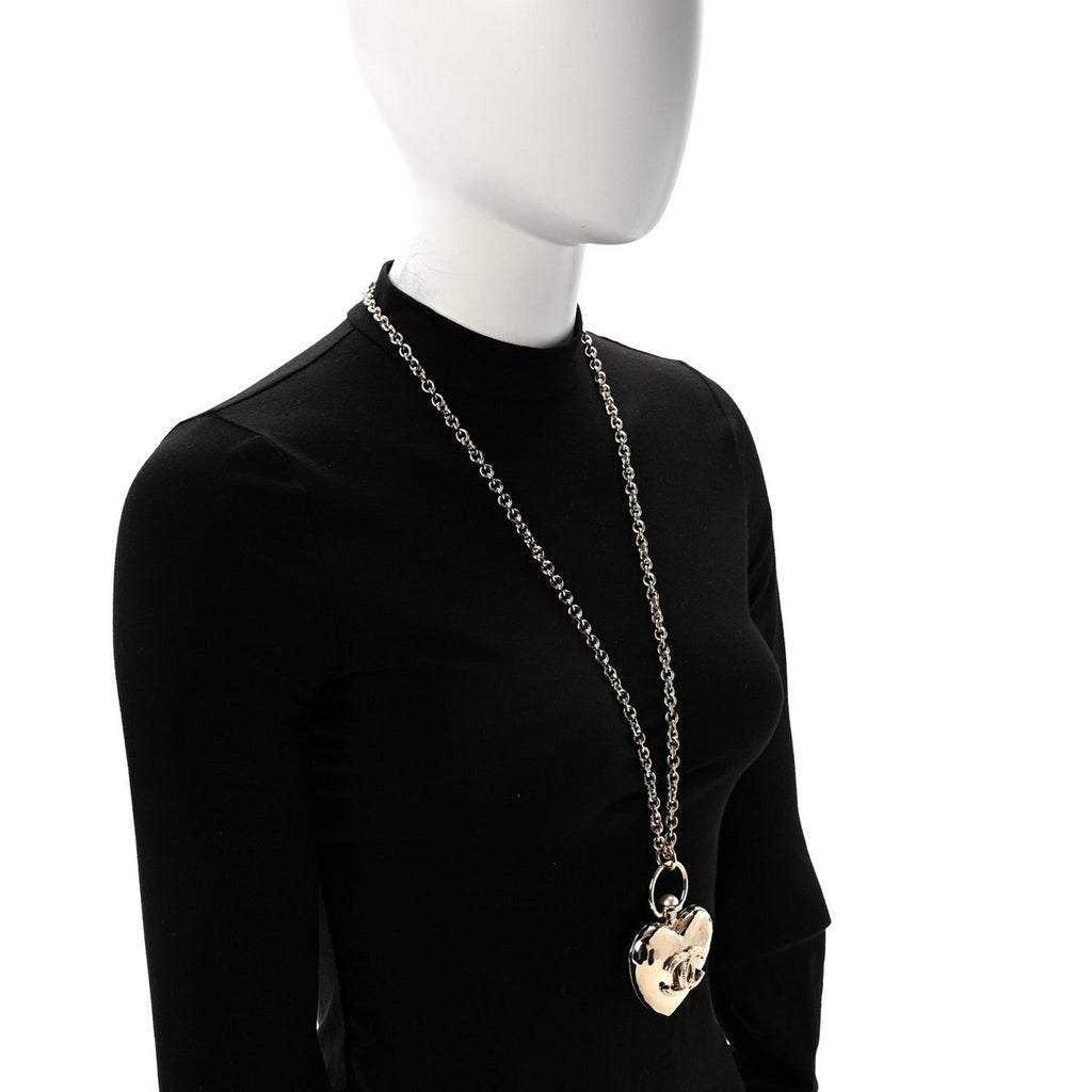 Metal CC Heart Locket Necklace Gold