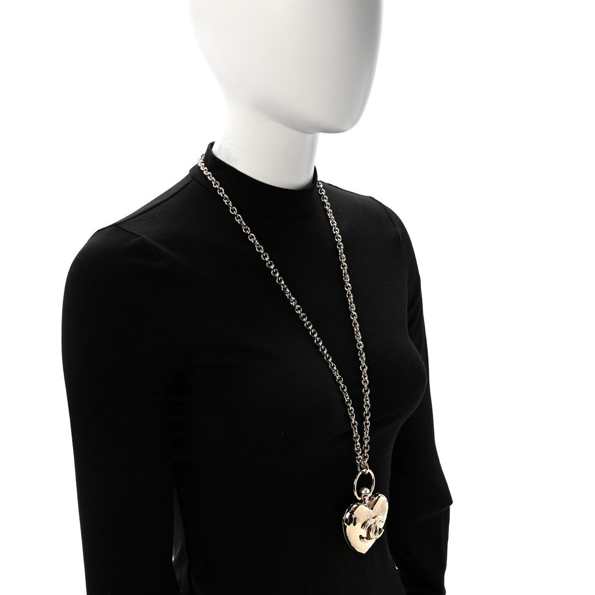 Metal CC Heart Locket Necklace Gold