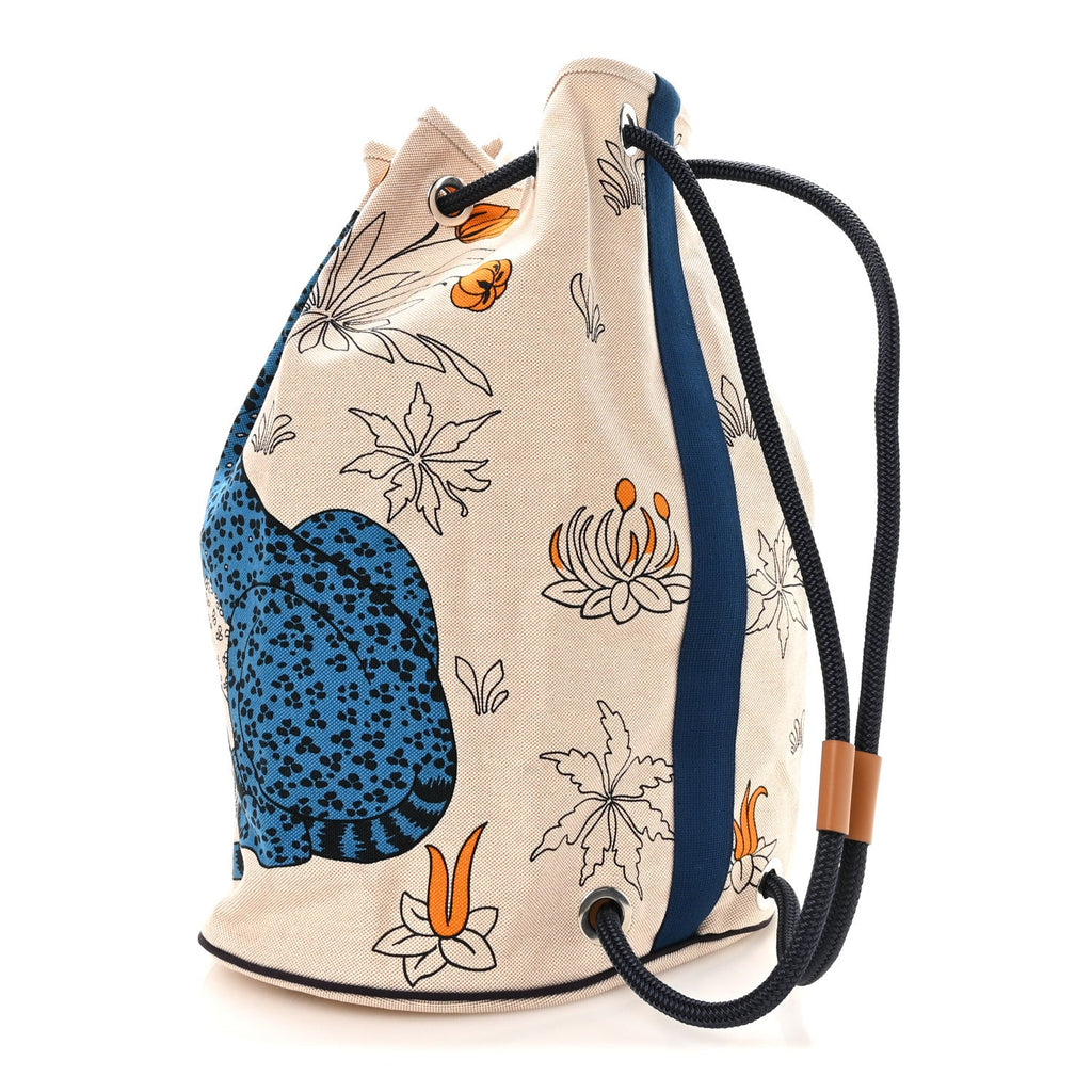 Cotton Canvas Les Leopards Tote Bag Bleu Sable