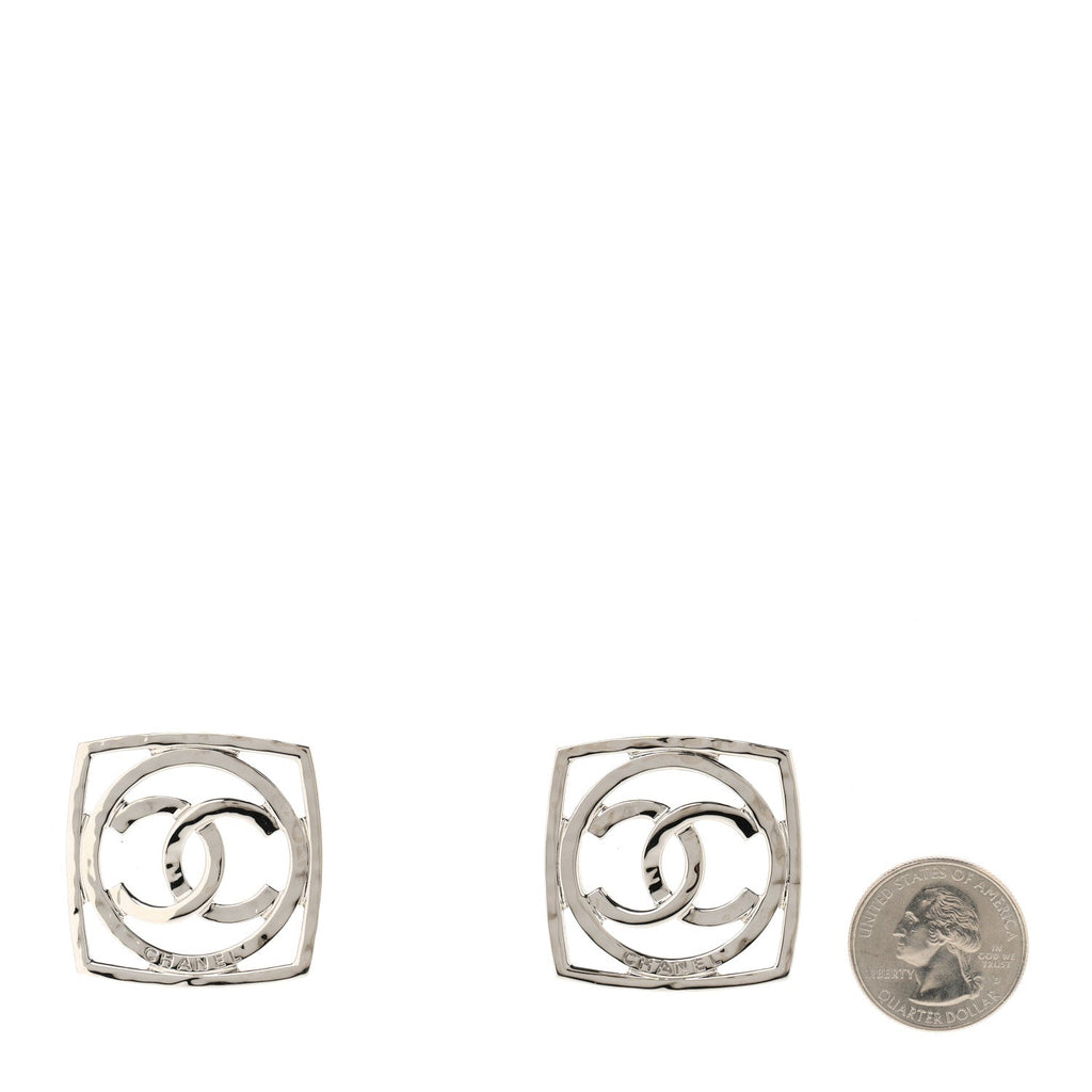 Metal Square CC Earrings Silver