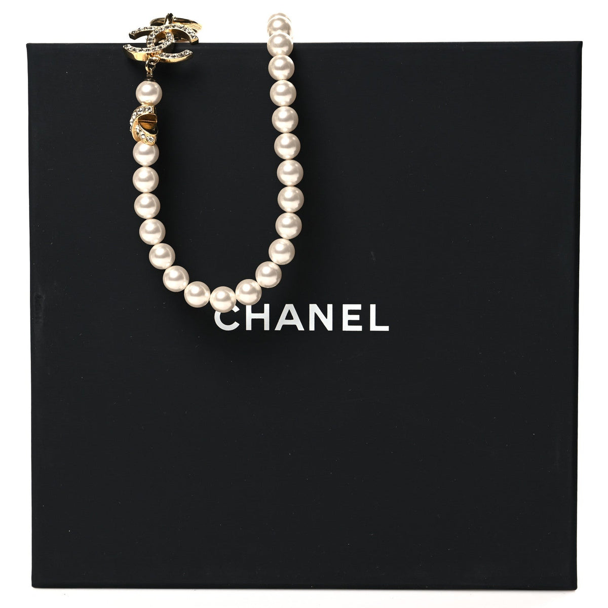 Pearl Crystal CC X Choker Necklace Gold White