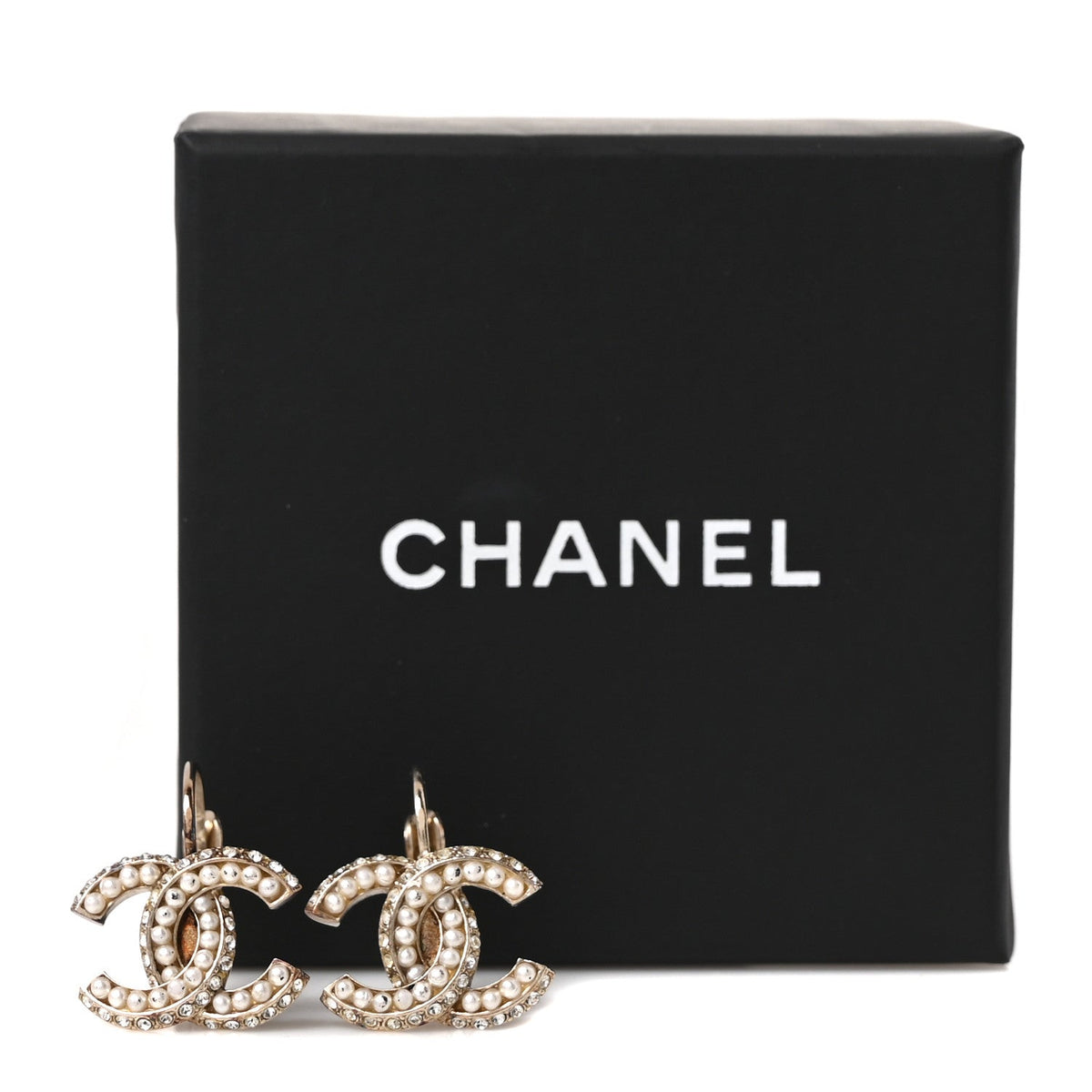 Crystal Pearl CC Dangle Earrings Gold
