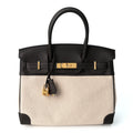 Toile H Swift Birkin 30  Ecru Bai Brun