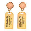 CC Tags Drop Earrings Gold Pink