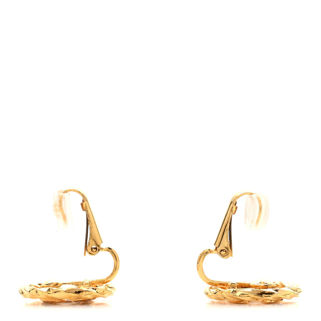 Crystal CC Round Clip On Earrings Gold