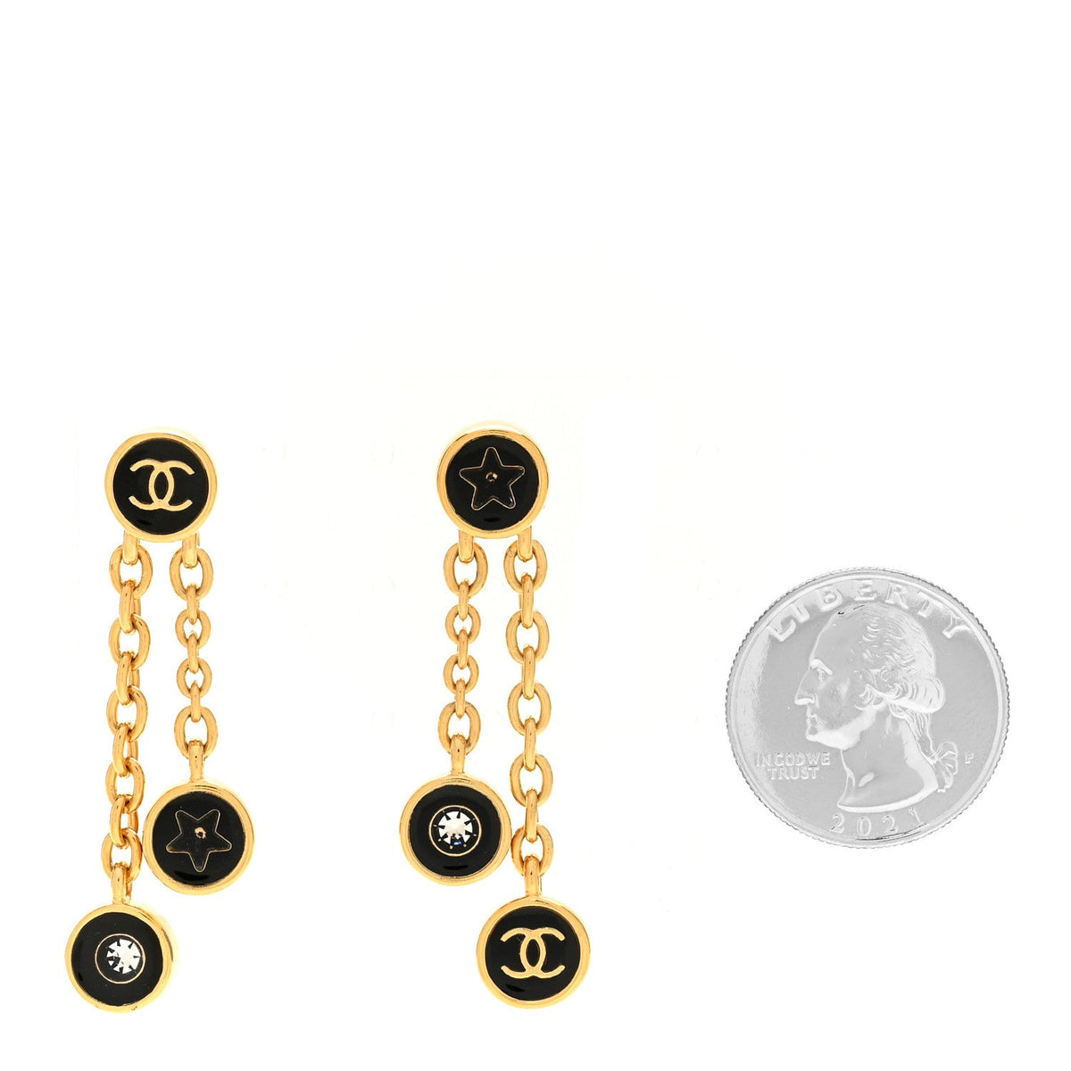 Metal Enamel CC Drop Earrings Black Gold