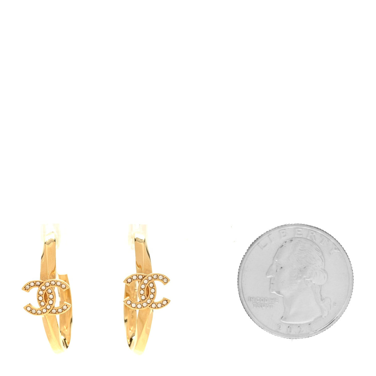 Metal Crystal Studded CC Hoop Earrings Gold