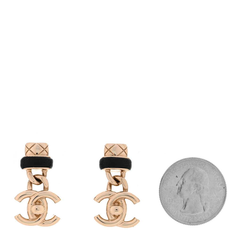 Lambskin CC Turnlock Drop Earrings Gold Black