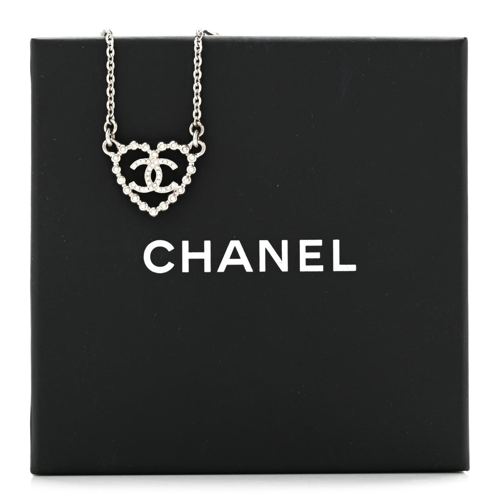 Crystal CC Heart Necklace Silver