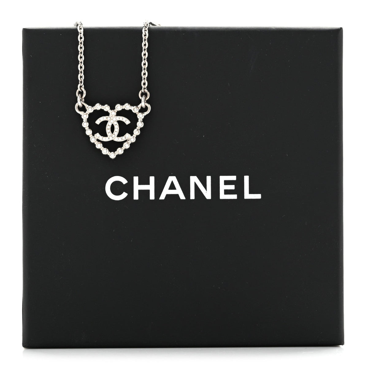 Crystal CC Heart Necklace Silver