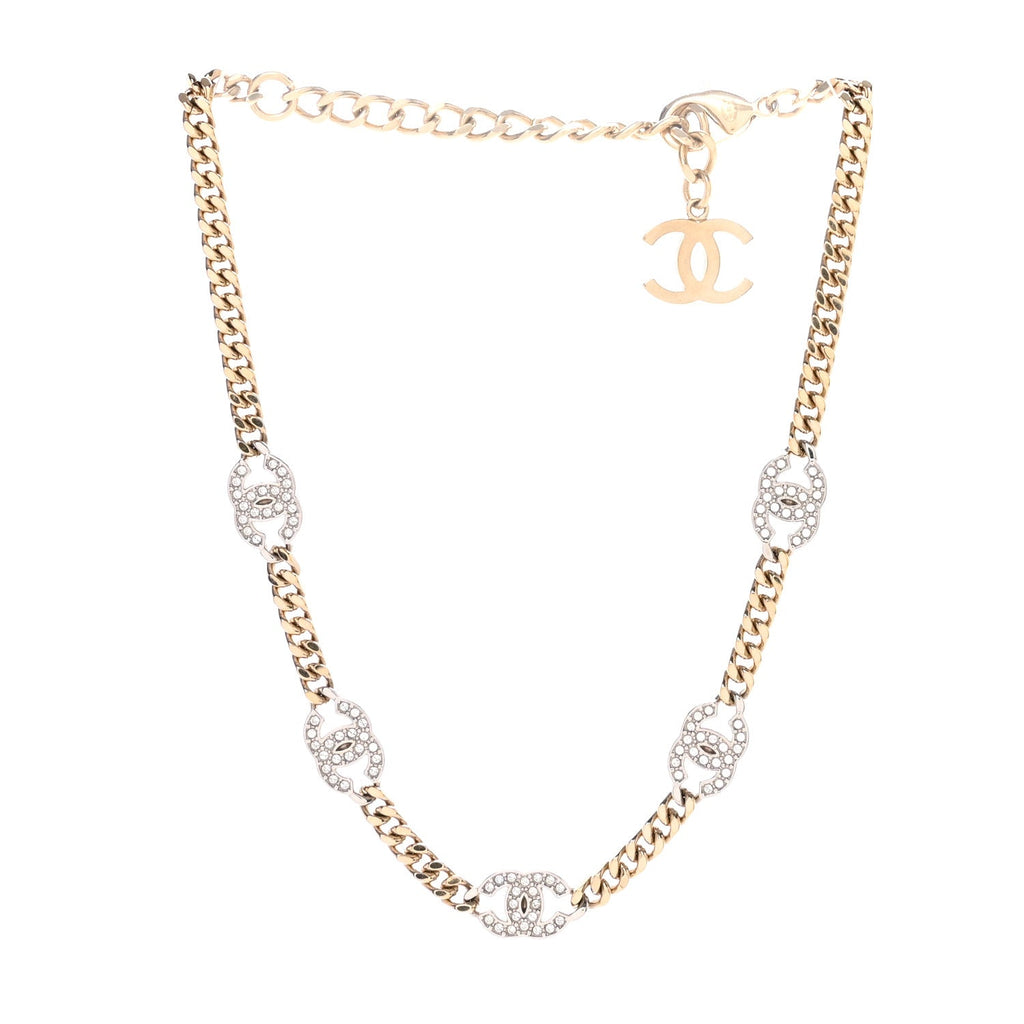 Crystal Chain CC Link Choker Gold Silver