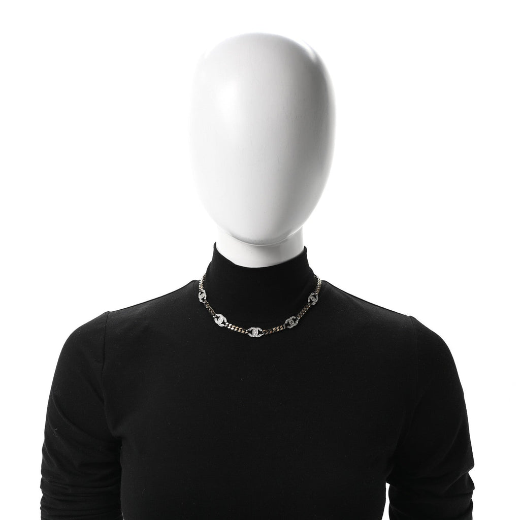 Crystal Chain CC Link Choker Gold Silver