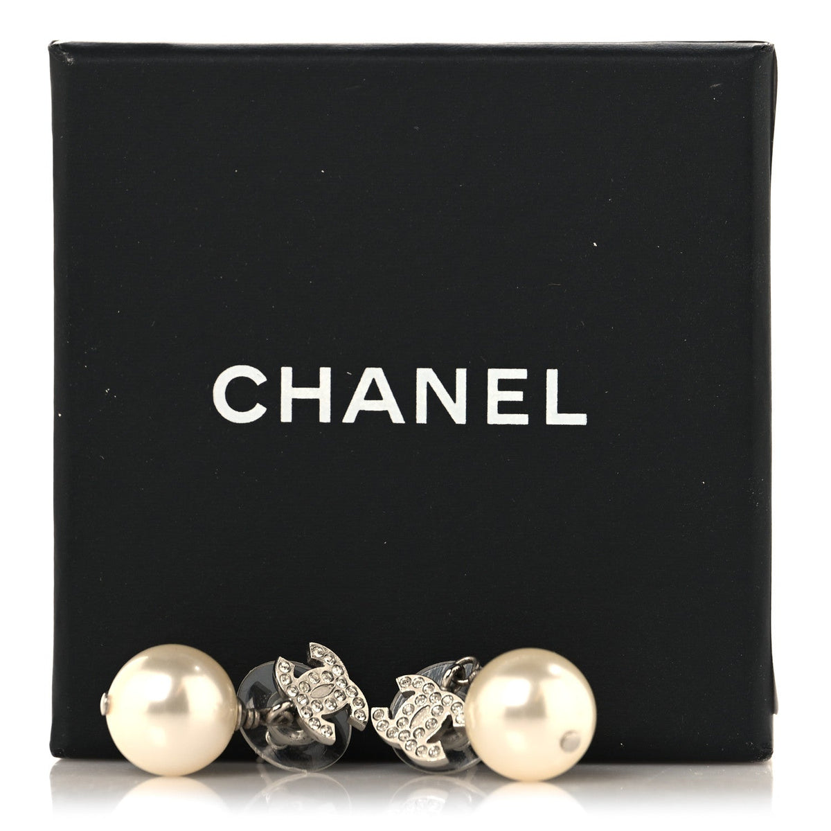 Crystal Pearl CC Drop Earrings Silver Pearly White