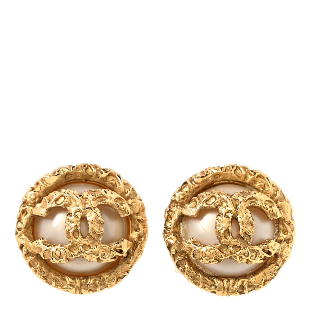 Textured CC Clip On Earrings Gold