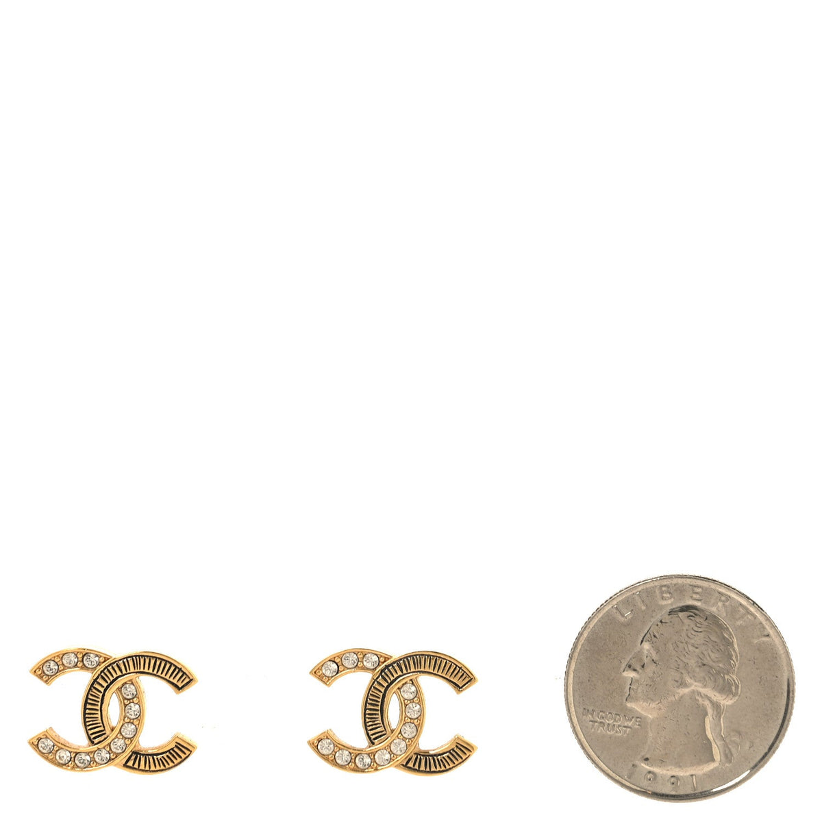 Metal Crystal CC Earrings Gold