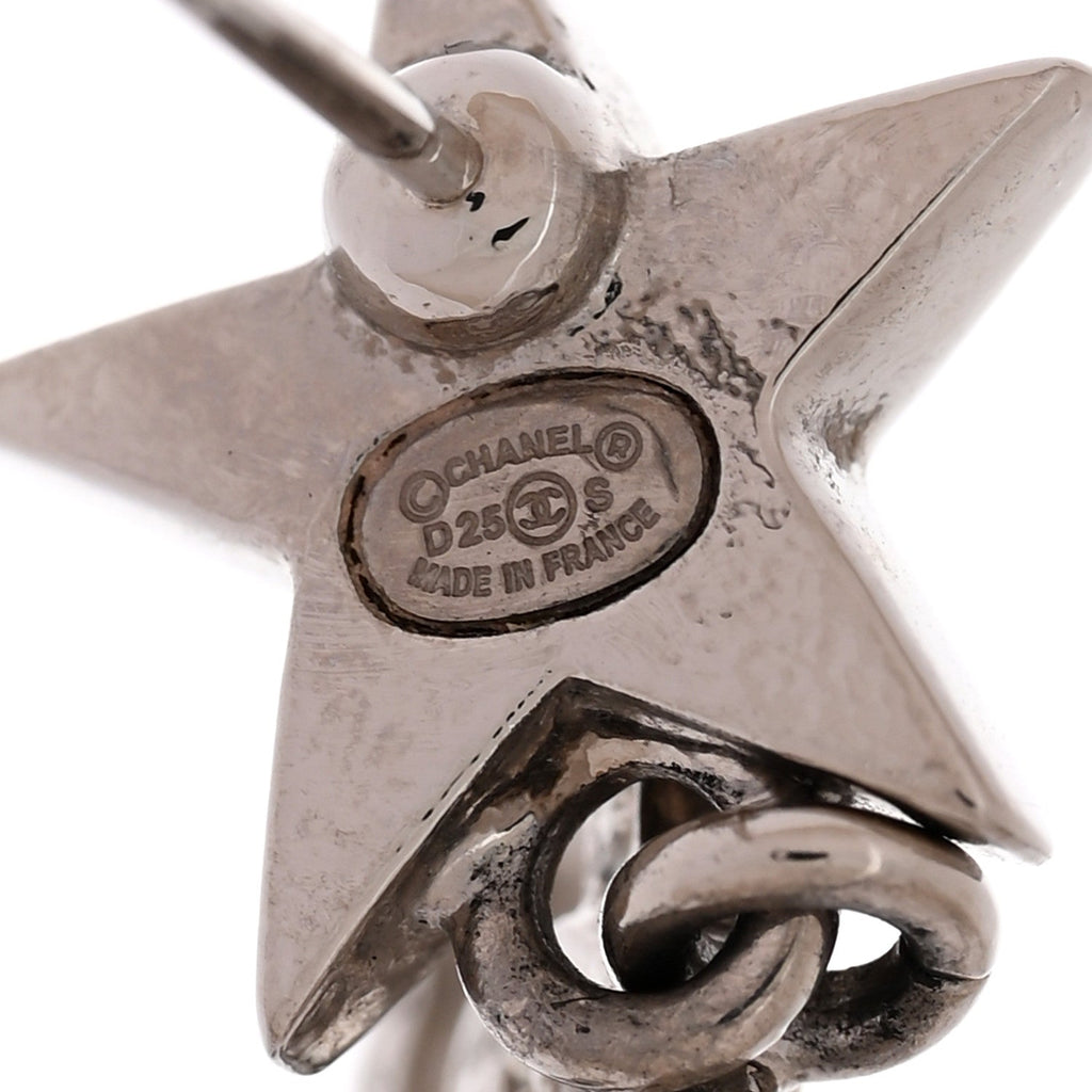Crystal CC Pearl Star Drop Earrings Silver