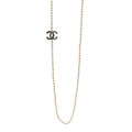 Pearl Crystal Lambskin CC Long Necklace Gold Black