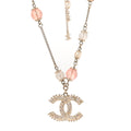 Beaded Pearl Crystal CC Long Necklace Gold Coral