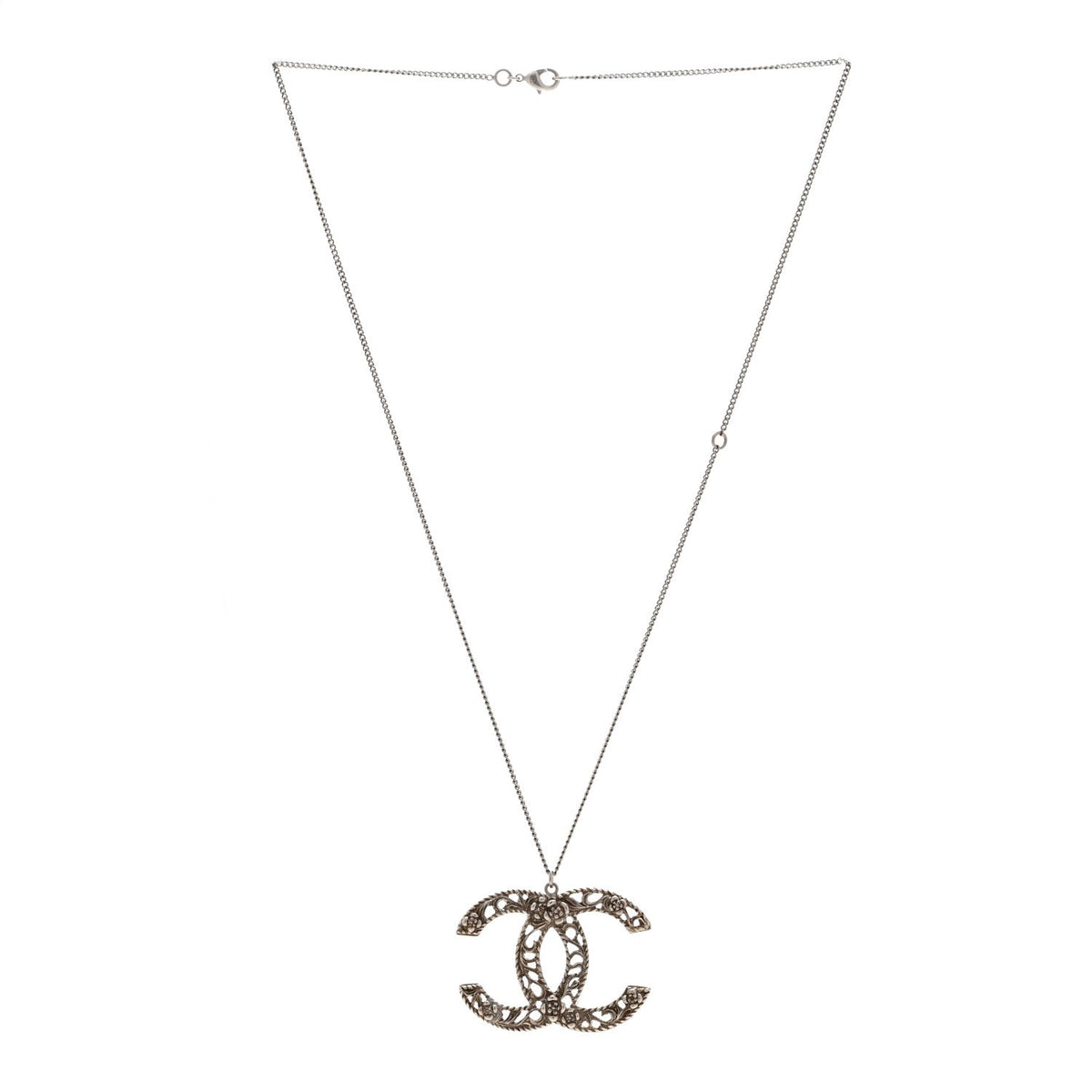 Ruthenium Twisted Camellia CC Pendant Necklace