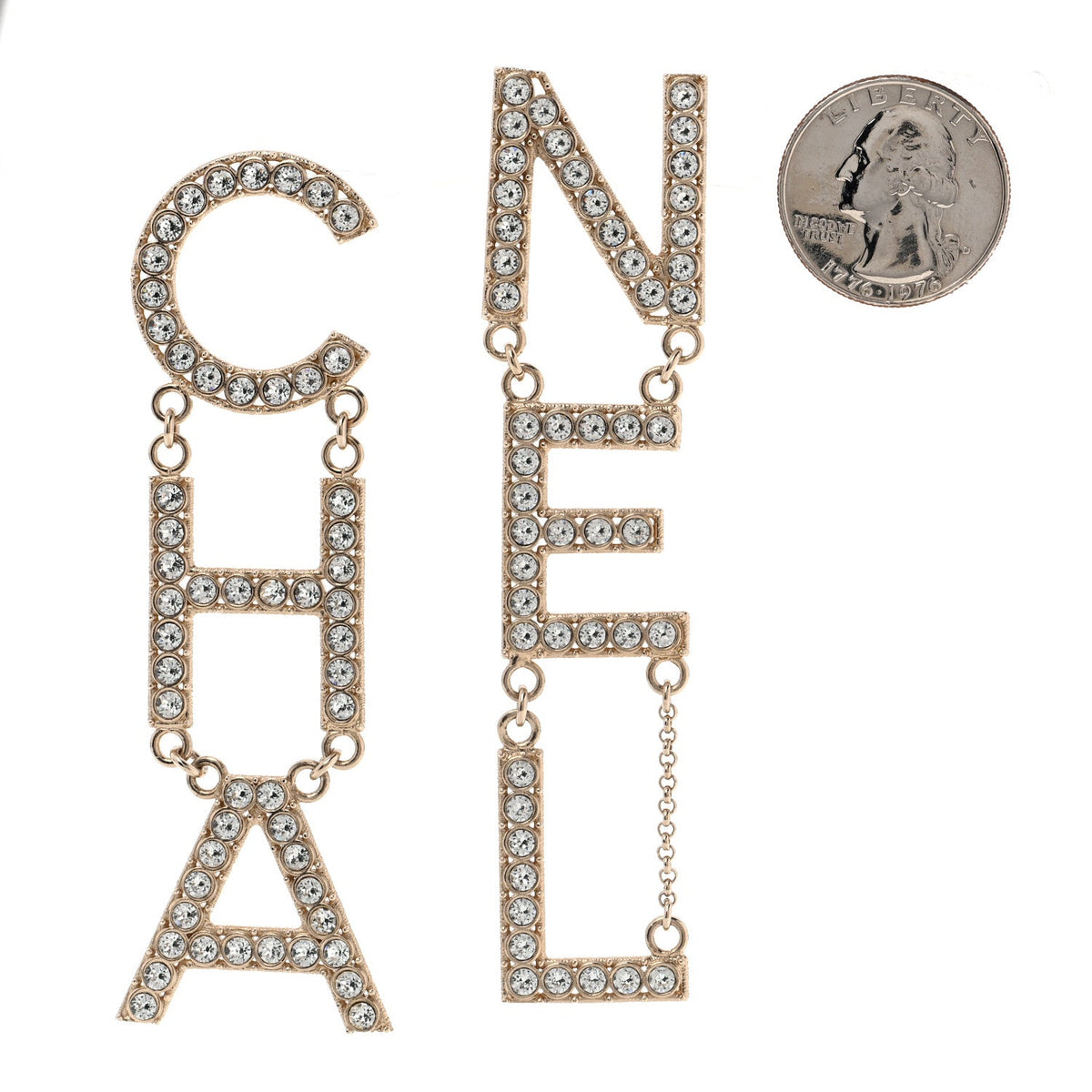 Crystal Cha-Nel Logo Drop Earrings Gold