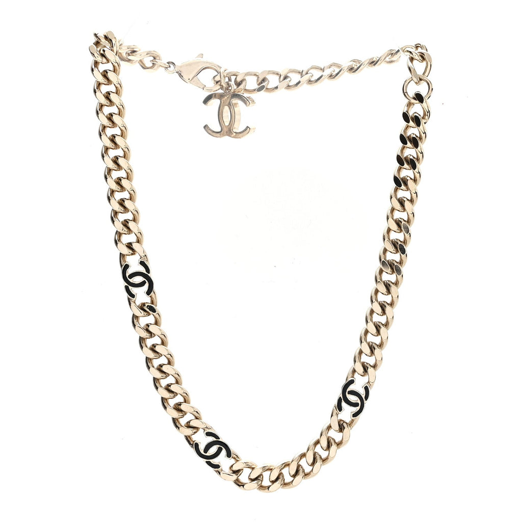 Metal Enamel Chain CC Choker Gold Black