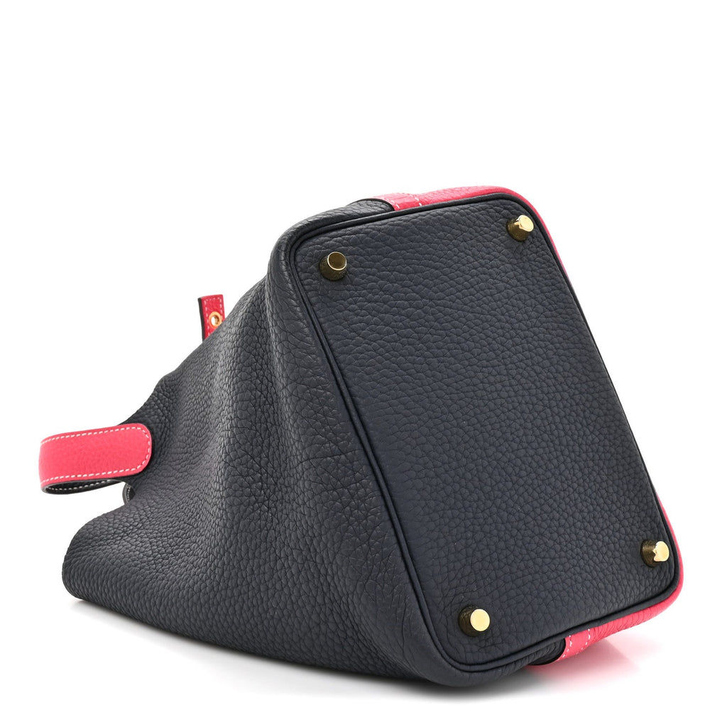 Taurillon Clemence Casaque Picotin Lock 18 PM Rose Extreme Bleu Nuit